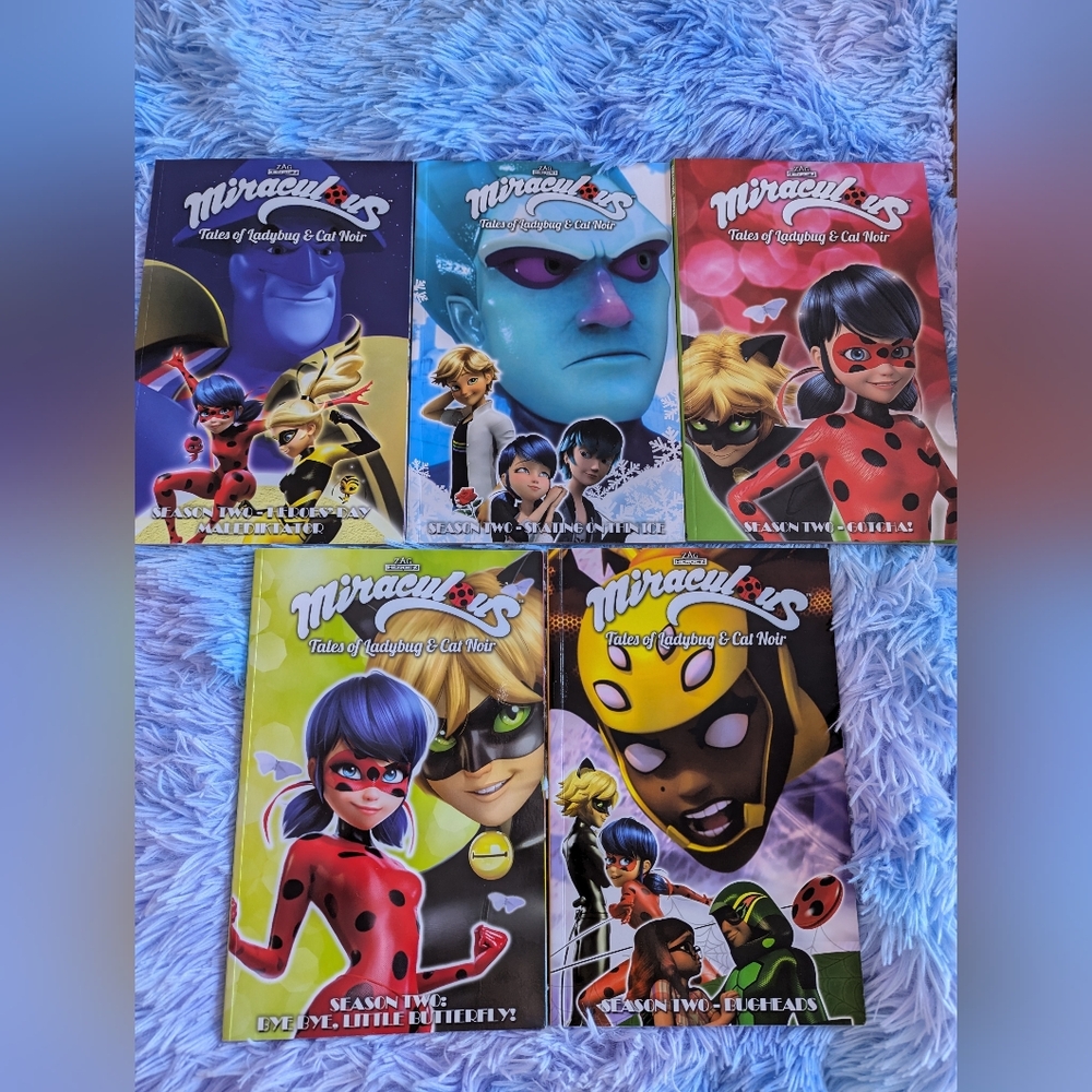 2/$35 Five Books Miraculous Ladybug graphic novel books. Ladybug and Cat Noir